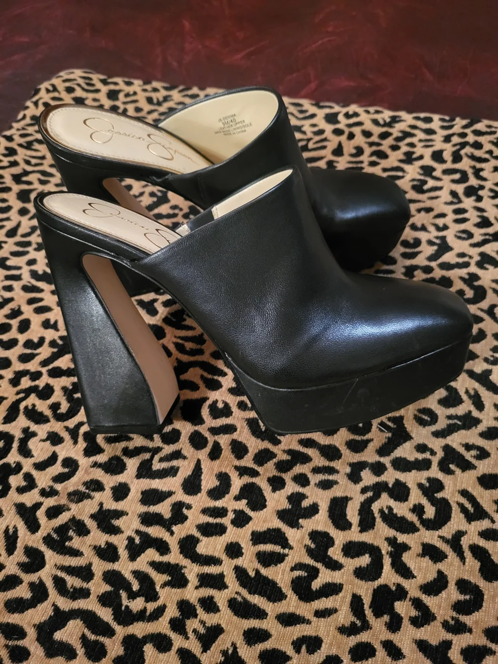 Jessica Simpson Black Leather Slip-On Mule Heels - Picture 2 of 5